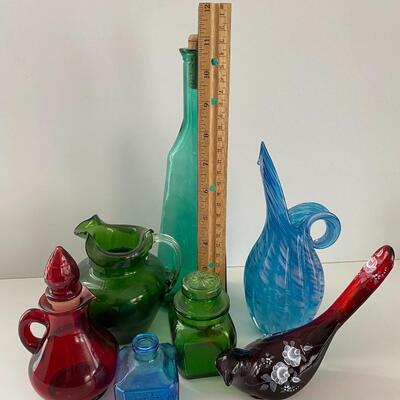 Lot 129: Ruby Red Fenton Bird, Blue Inkwell, and More 