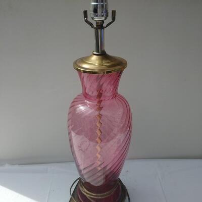 Red swirl glass lamp with shade