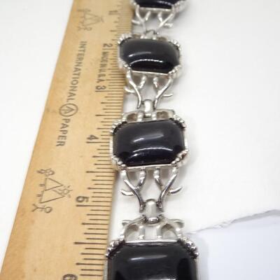 Chunky Silver Tone Black Link Bracelet 