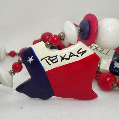 Texas Lone Star Beaded Craft Necklace, Patriotic Jewelry, Light Weight 
