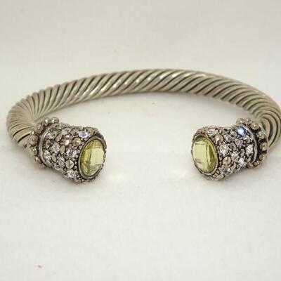 David Yurman Inspired Twist Cuff Bracelet - Not David Yurman Cable Style, Rhinestone, Citrine Colored Center Stone