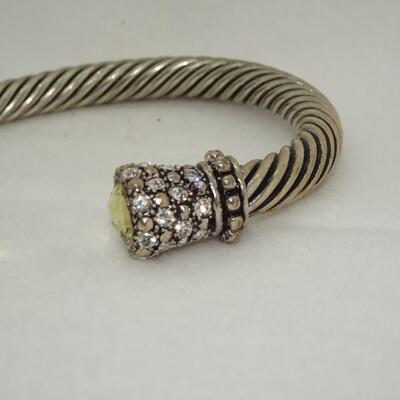 David Yurman Inspired Twist Cuff Bracelet - Not David Yurman Cable Style, Rhinestone, Citrine Colored Center Stone