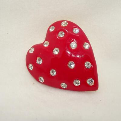 Ruby Red Rhinestone Sweetheart Pin, Enamel 