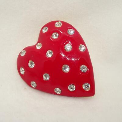 Ruby Red Rhinestone Sweetheart Pin, Enamel 