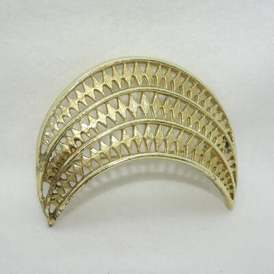 Gold Tone Crescent Moon Filigree Brooch 