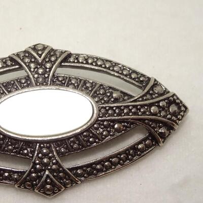 Victorian Style Brooch Silver Tone, Masonite Like 