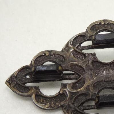Victorian Filigree Black Stone Pin Brooch 