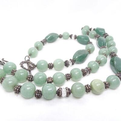 Jade & Sterling Silver Necklace & Bracelet Set 