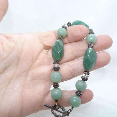 Jade & Sterling Silver Necklace & Bracelet Set 