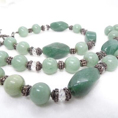 Jade & Sterling Silver Necklace & Bracelet Set 