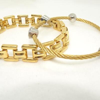 Gold Tone Link & Twist Cable Bracelets (2)