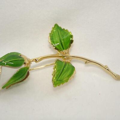 Signed Giovanni Enameled White Rose Brooch, Mid Century Flower Pin 