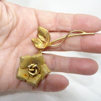 Gold Flower Pin, Rose, Metal Brooch 