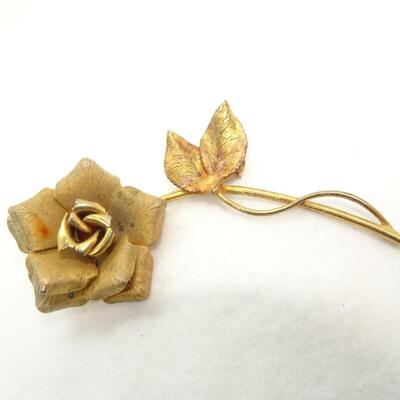 Gold Flower Pin, Rose, Metal Brooch 