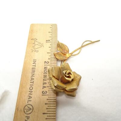 Gold Flower Pin, Rose, Metal Brooch 