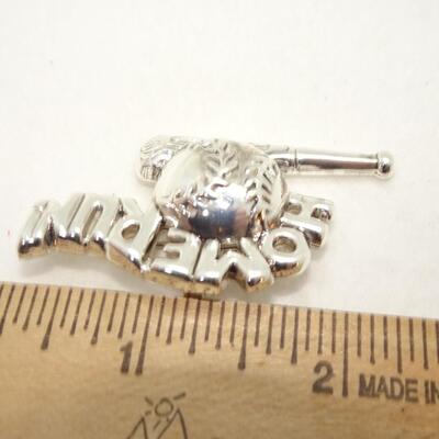 Silver Tone Baseball "Home Run!" Pin, Baseball & Bat 
