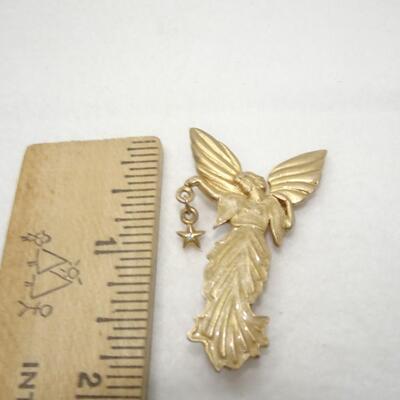 Vintage Gold Tone Signed LA - Angel Pin Brooch, Rhinestone Star 