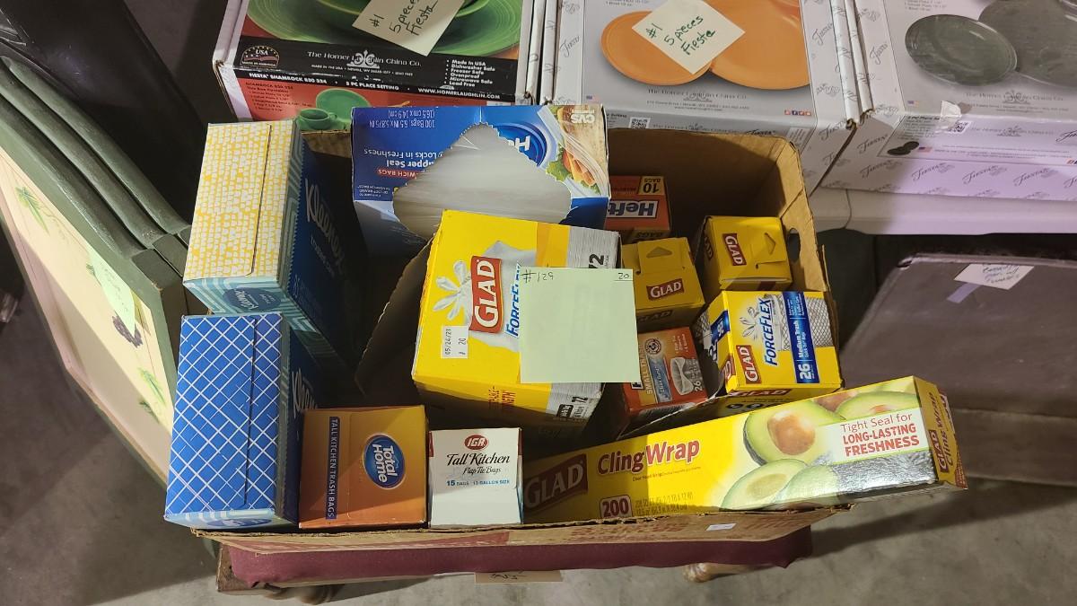 Box lot of Kitchen bags, wrap, etc Item 129