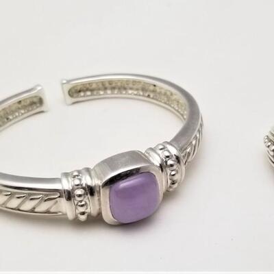 Lot #256  Judith Ripka Sterling Silver Cuff Bracelet and Ring - Cabochon Amethyst