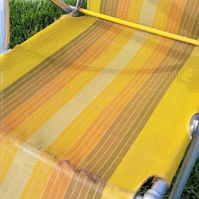 Lot 200: Vintage Yellow Striped Folding Lounge Chair 