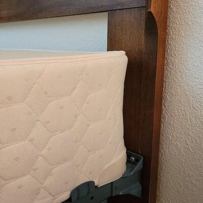 Lot 221: Vintage LANE Mid Century Modern Queen Size Bed w/ Serta Mattress