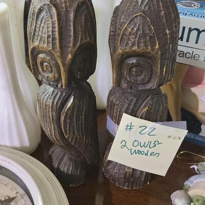 2 Wooden Owls -Item 8" Tall - Item #153