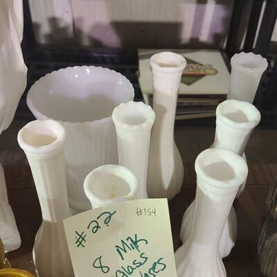 Lot of 8 Milk Glass Vases -Item #154