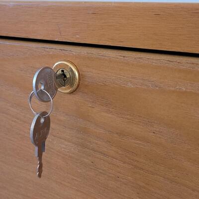 Lot 235: Wood 2 Drawer File Cabinet with Keys