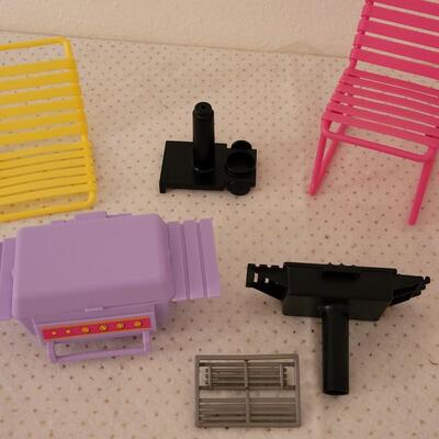 Lot 258: Vintage Barbie Accessories- Chairs, Grill, TV