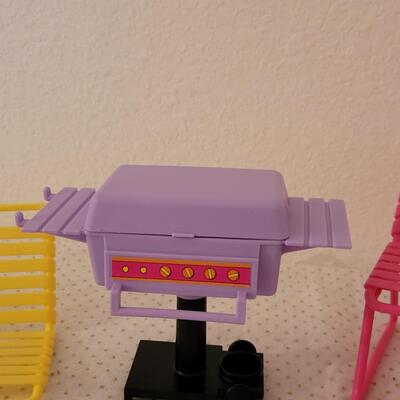 Lot 258: Vintage Barbie Accessories- Chairs, Grill, TV