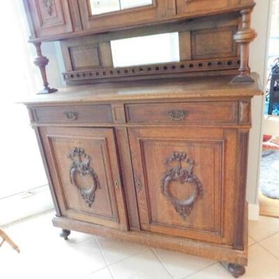 Antique Solid Wood Cupboard with Hutch:  50 1/2