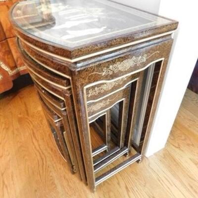 Set of Four Wooden Chinoiserie Style Nesting Tables:  Largest is 20