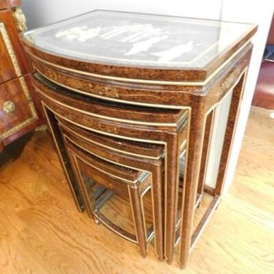 Set of Four Wooden Chinoiserie Style Nesting Tables:  Largest is 20