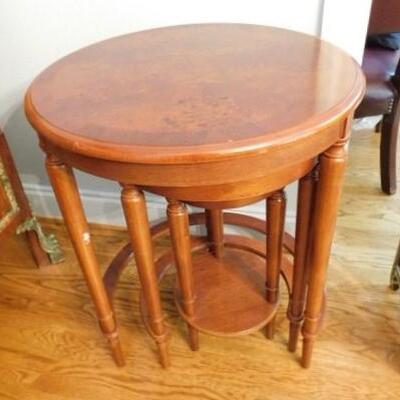 Three Round, Wooden Nesting Tables:  Largest is 20