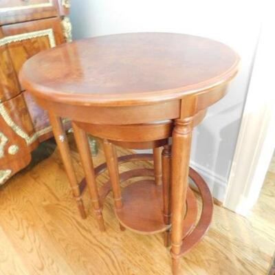 Three Round, Wooden Nesting Tables:  Largest is 20