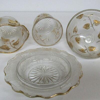EAPG Ivy In Snow With Gold Trim Butter Dish Sugar and Creamer Co-operative Flint Glass Co 