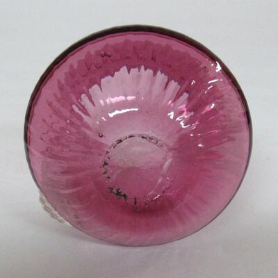 Small Ribbed Cranberry Glass Creamer Clear Ribbed Handle