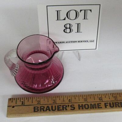 Small Ribbed Cranberry Glass Creamer Clear Ribbed Handle