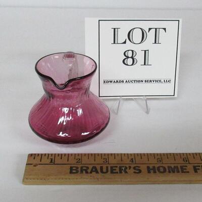 Small Ribbed Cranberry Glass Creamer Clear Ribbed Handle