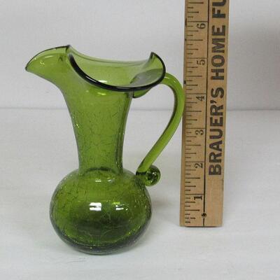 Green Crackle Glass Pitcher