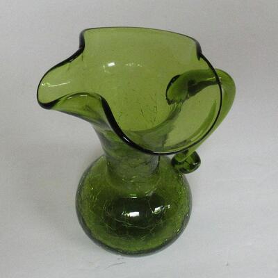 Green Crackle Glass Pitcher