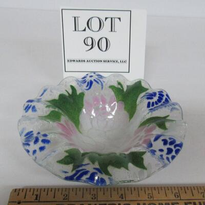 Contemporary Art Glass Ruffled Bowl Floral Pattern