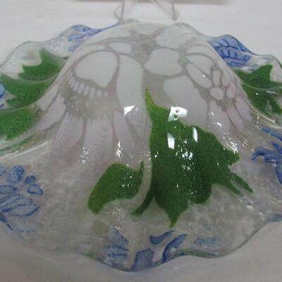 Contemporary Art Glass Ruffled Bowl Floral Pattern