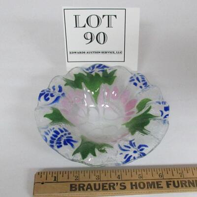 Contemporary Art Glass Ruffled Bowl Floral Pattern