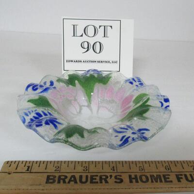 Contemporary Art Glass Ruffled Bowl Floral Pattern