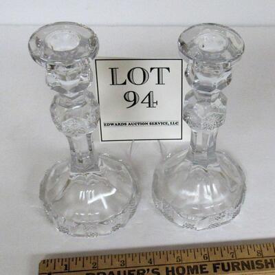 Pair Vintage Clear Glass Candle Holders