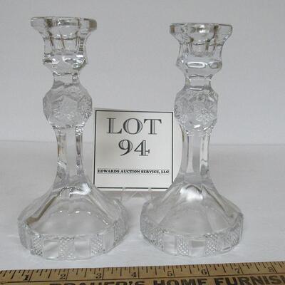 Pair Vintage Clear Glass Candle Holders