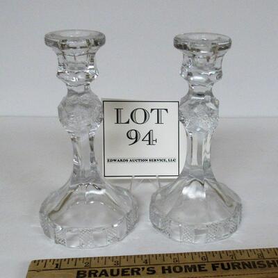 Pair Vintage Clear Glass Candle Holders