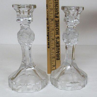 Pair Vintage Clear Glass Candle Holders