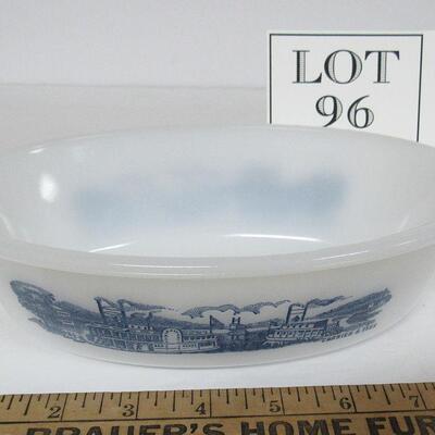 Glassbake Casserole Bottom, Currier and Ives Paddlewheel Boats